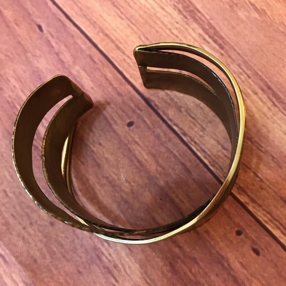 “Wood” look Cuff Bracelet w/Gold & Copper Accent - Picture 2 of 6